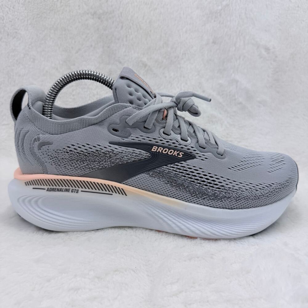 Brooks Adrenaline GTS 25 Womens Running Shoes Grey Blackened Pearl Coral Size 8
